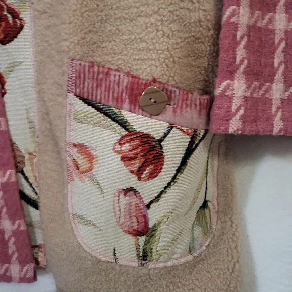 Coldwater Creek Artist Wonder Pink Patch Fleece Jacket XL dark, pink light heart - Picture 5 of 7